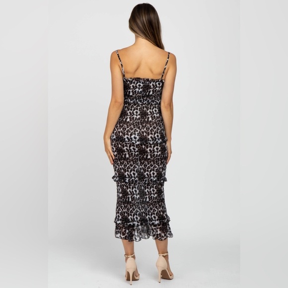 Pinkblush leopard animal print smocked bodycon midi dress nwot - Picture 3 of 5